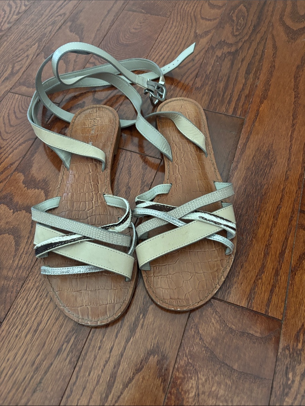 Gianni Bini Mint Green and Silver Strappy Ankle-Tie Sandals